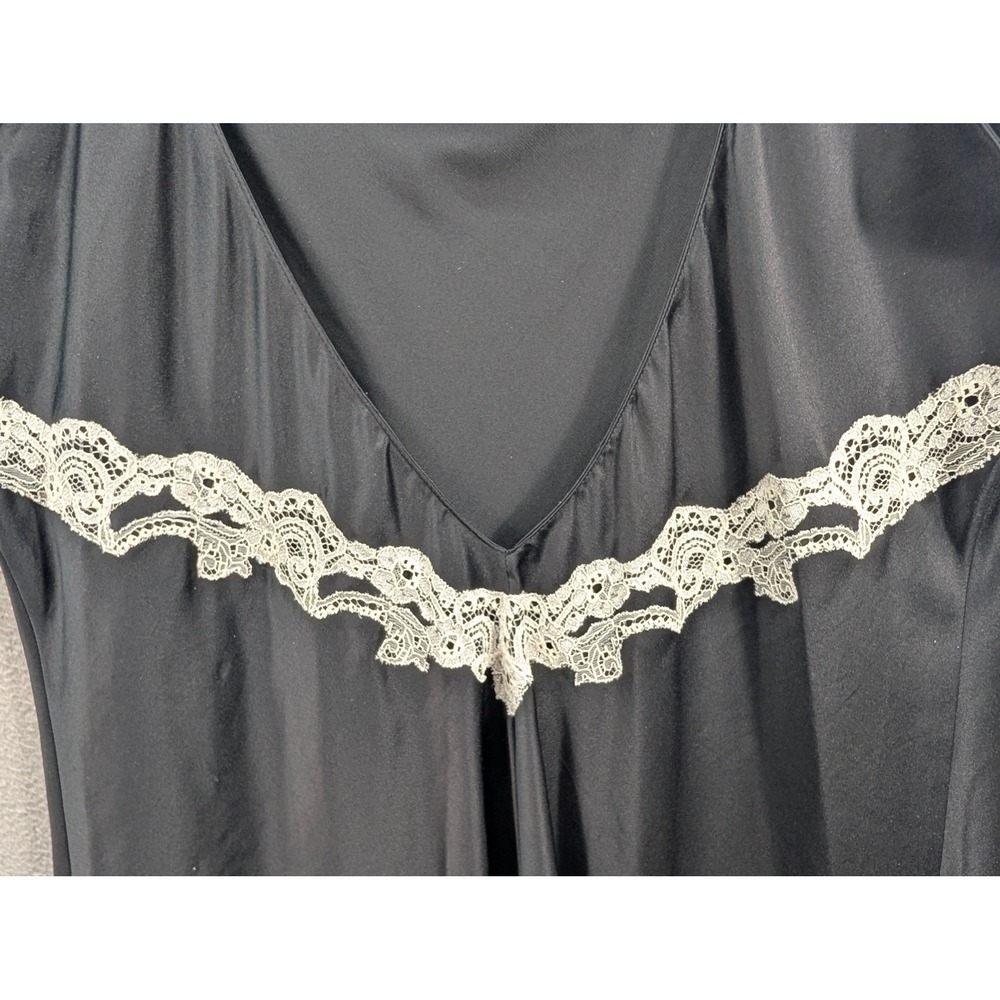 Black Slip Dress with White Lace Trim - Picture 3 of 10